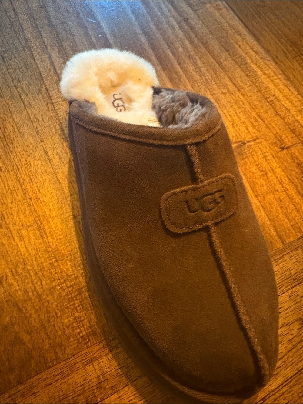 UGG Women’s Chocolate Brown Suede Shearling Slip-On Slipper